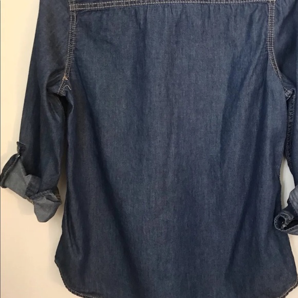 Seven Women’s Embellished Denim Roll Up Sleeve Blouse Blue M - Picture 8 of 11